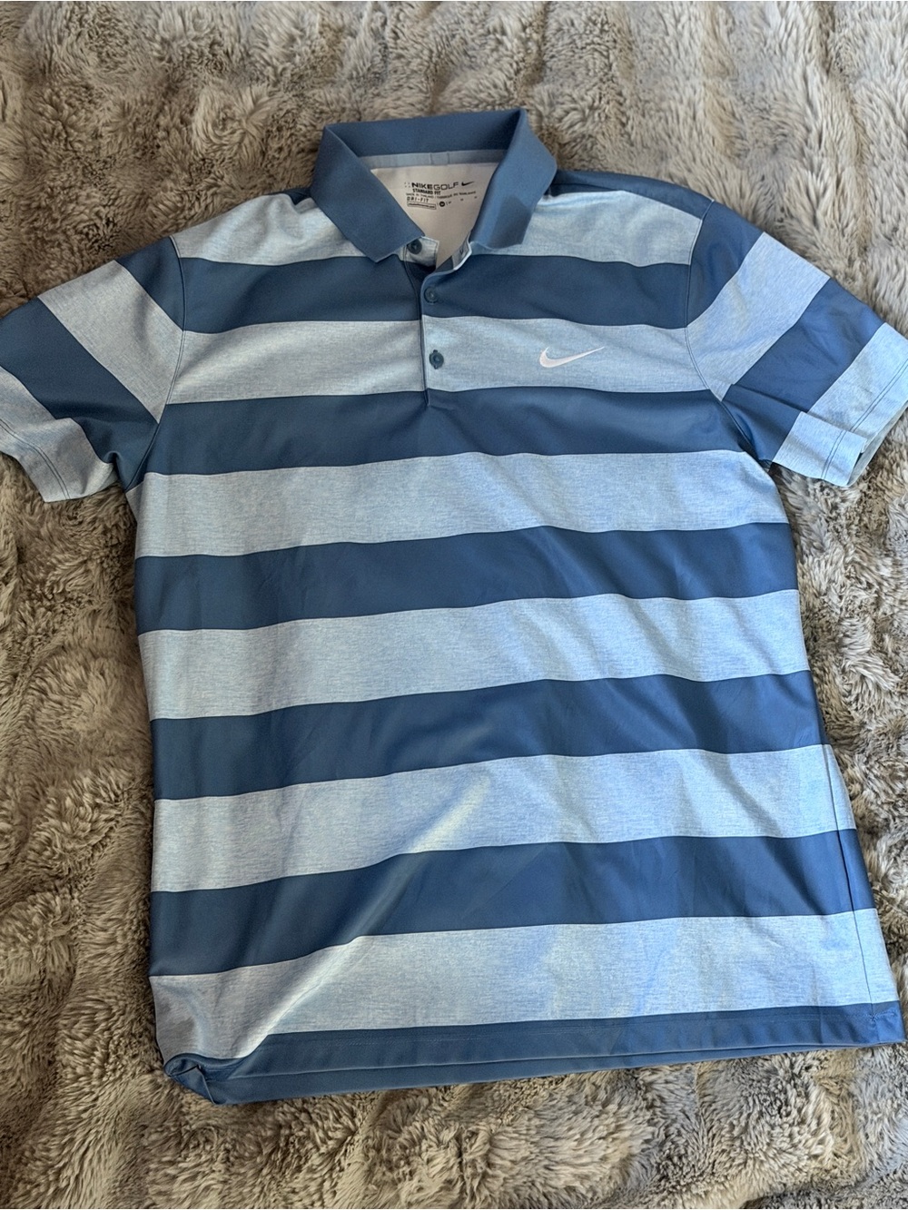 Nike Men's Navy and Light Blue Striped Polo